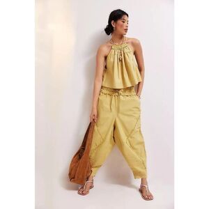 Free People Small Beach Life Mustard Yellow Pants With Eyelet Ruffle Oversized